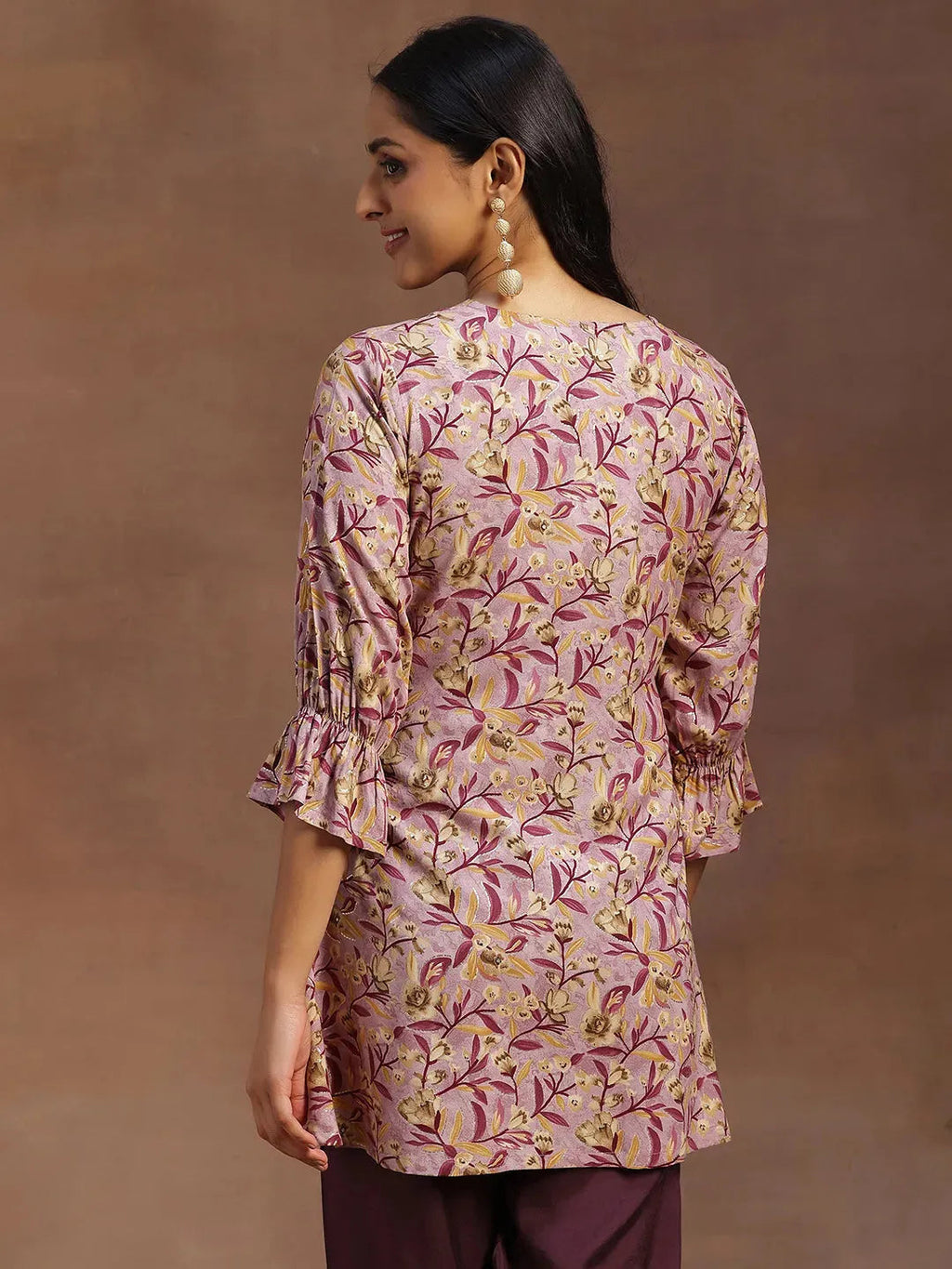 Purple Printed Rayon A-line Kurti