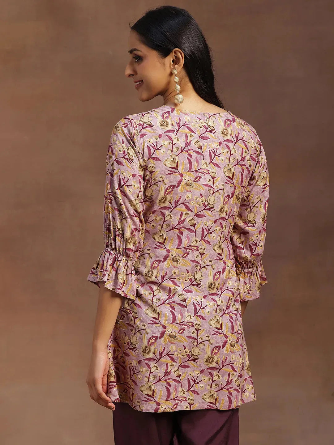 Purple Printed Rayon A-line Kurti