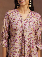 Purple Printed Rayon A-line Kurti