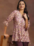 Purple Printed Rayon A-line Kurti