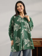 Green Printed Cotton A-Line Shorti Kurti