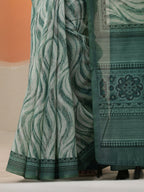 Green Printed Silk Blend Saree With Unstitched Blouse Piece