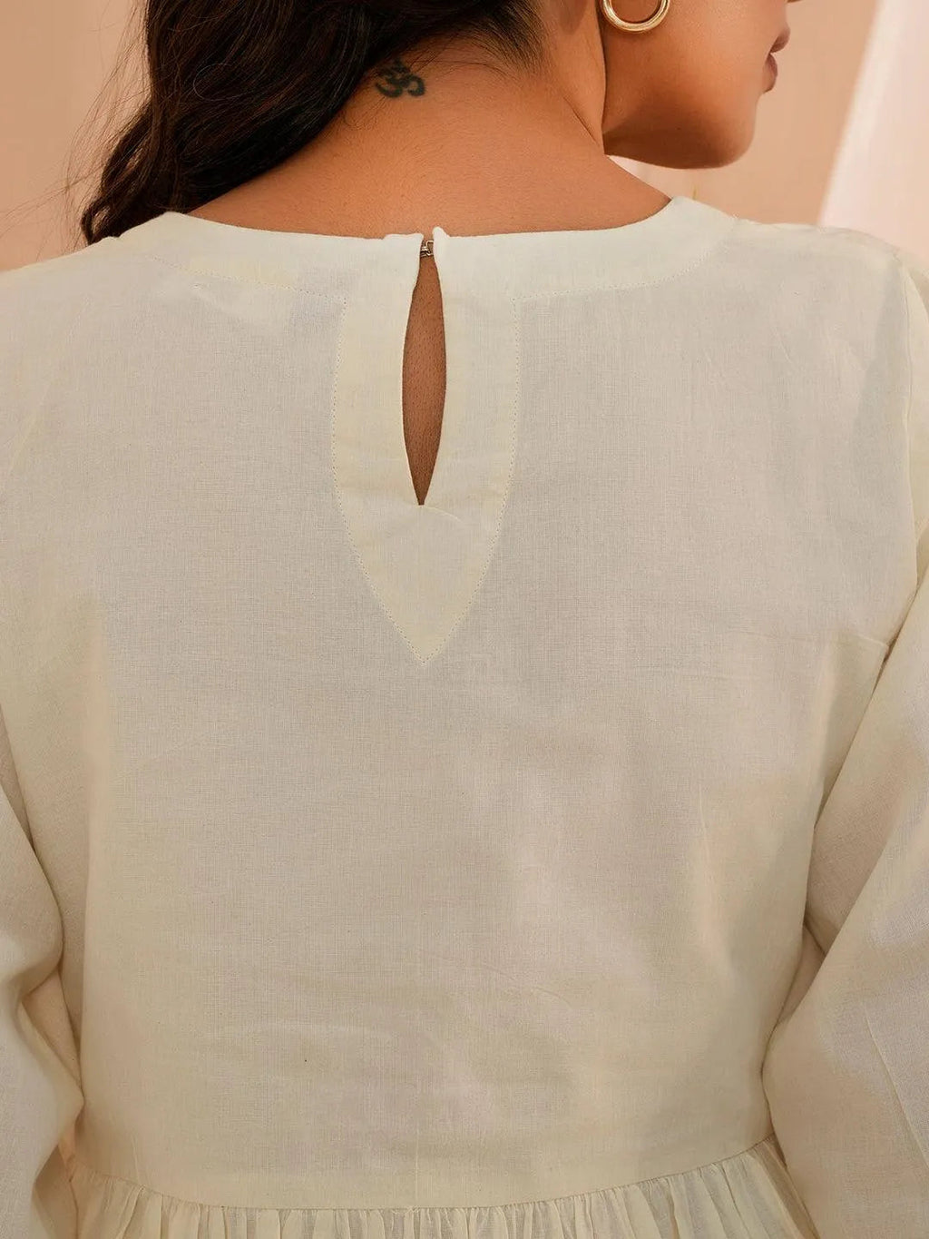 Off White Yoke Design Cotton A-Line Kurti