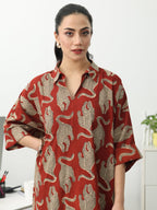 Power Move Red Quirky Print Cotton Blend Shirt