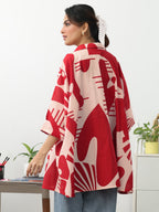 Red Abstract Printed Cotton Blend A-Line Short Kurti