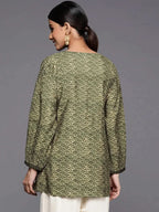 Green Printed Silk Blend A-Line Kurti