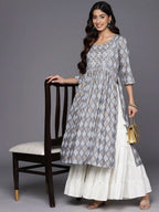 Grey Embellished Rayon A-Line Kurta