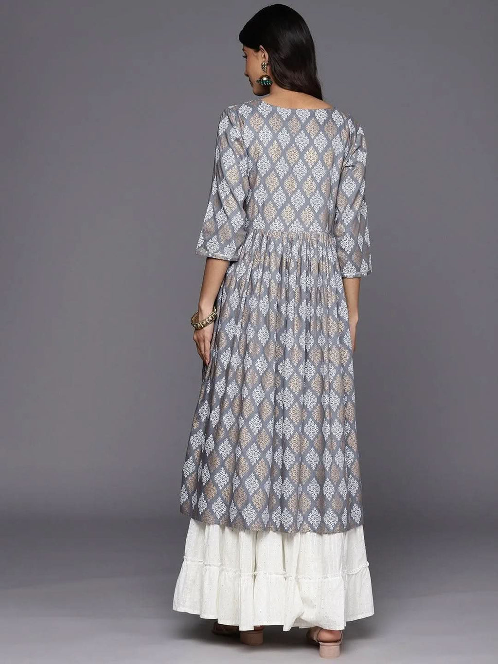 Grey Embellished Rayon A-Line Kurta