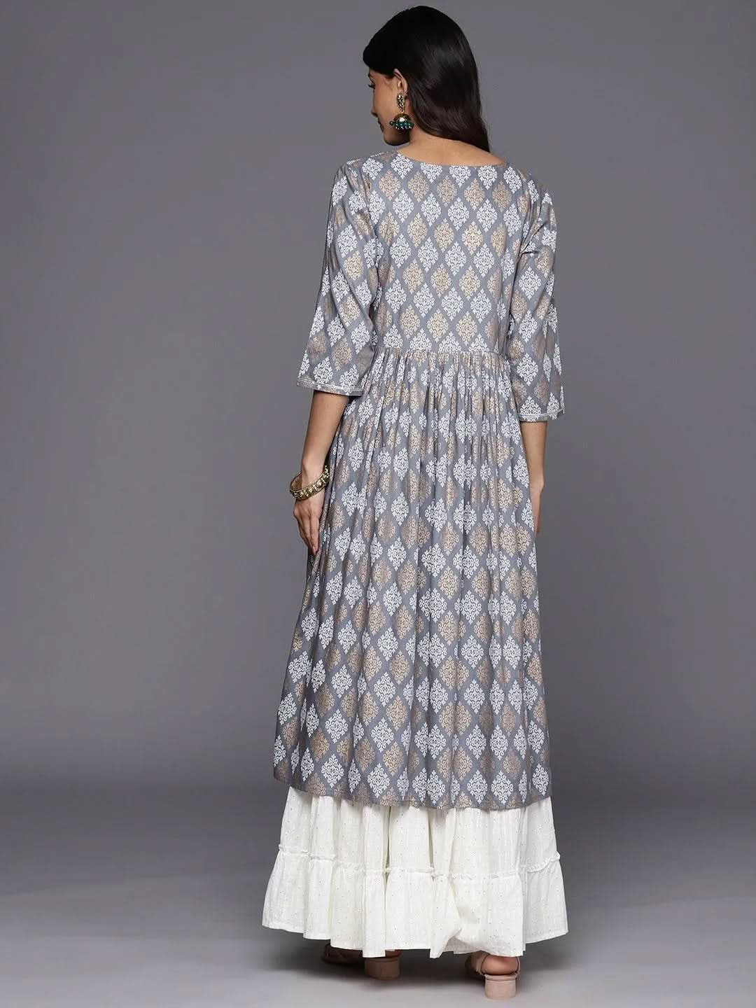 Grey Embellished Rayon A-Line Kurta