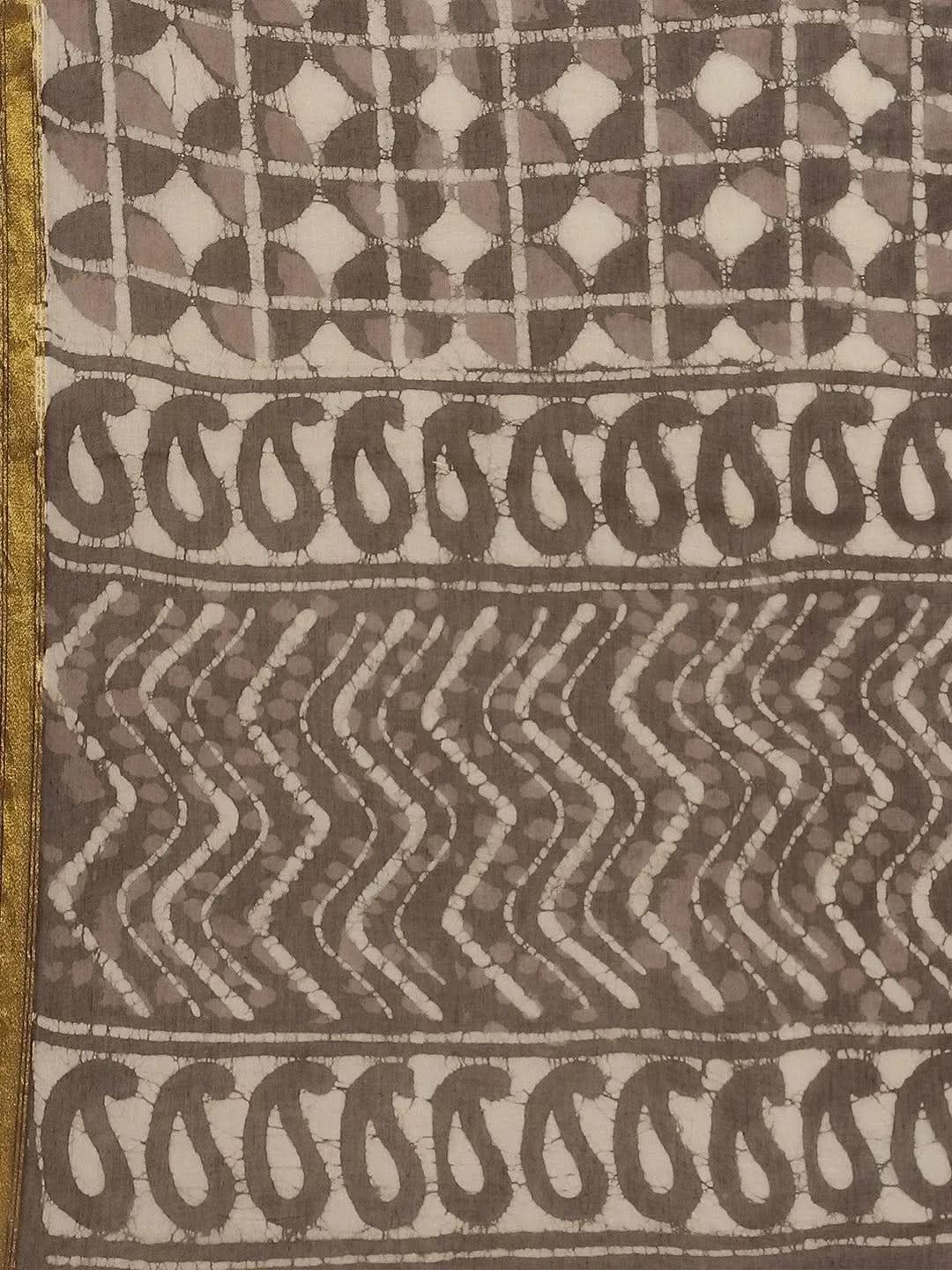 Grey Printed Cotton Saree