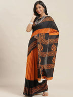 Orange Printed Cotton Saree