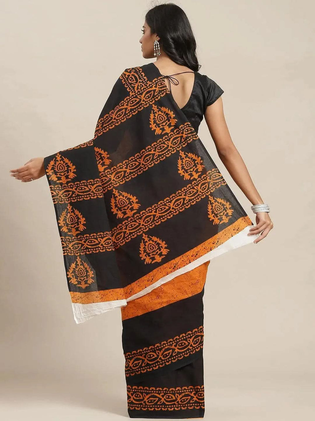 Orange Printed Cotton Saree