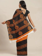 Orange Printed Cotton Saree