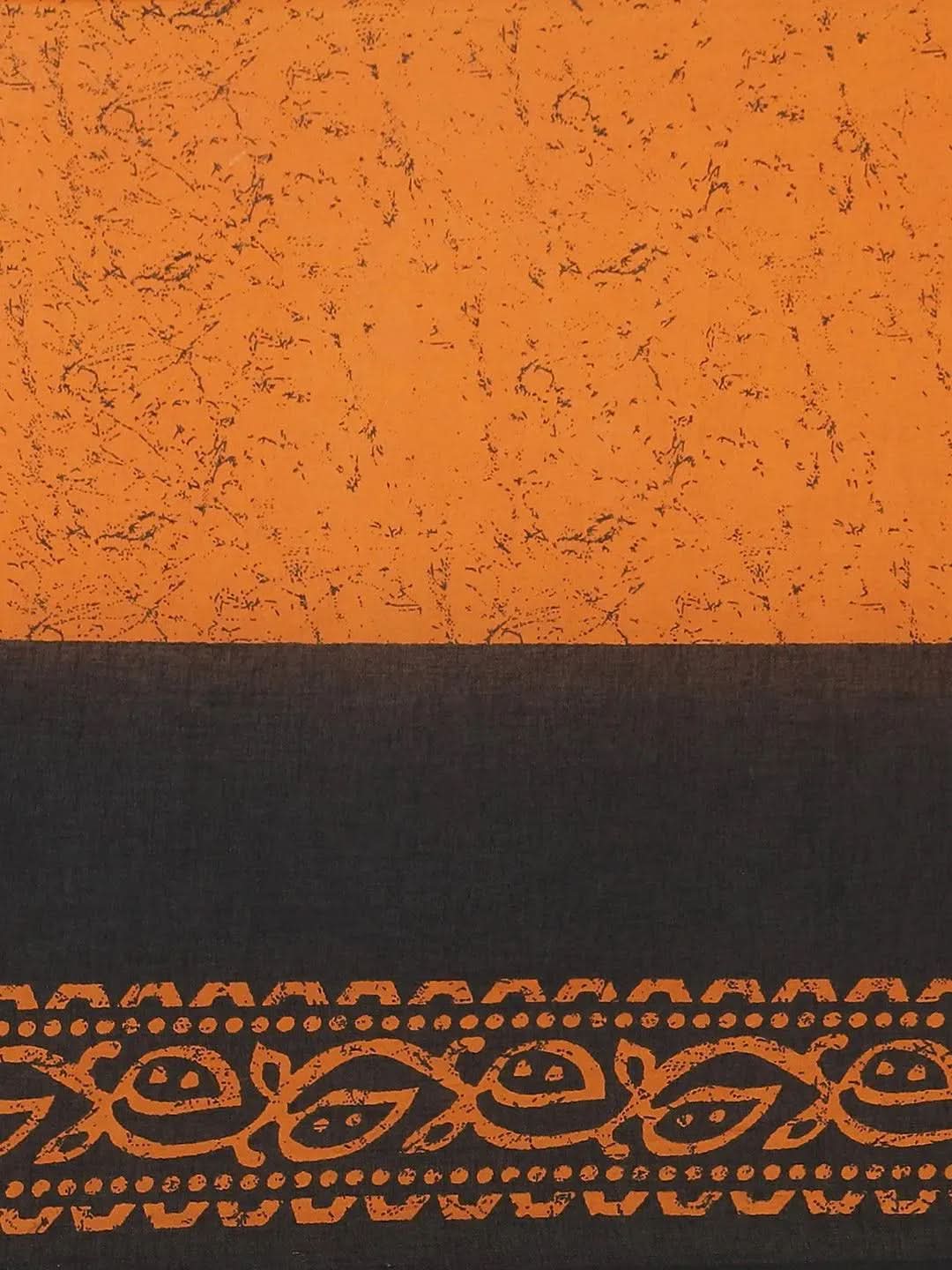Orange Printed Cotton Saree