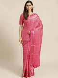 Pink Printed Linen Saree