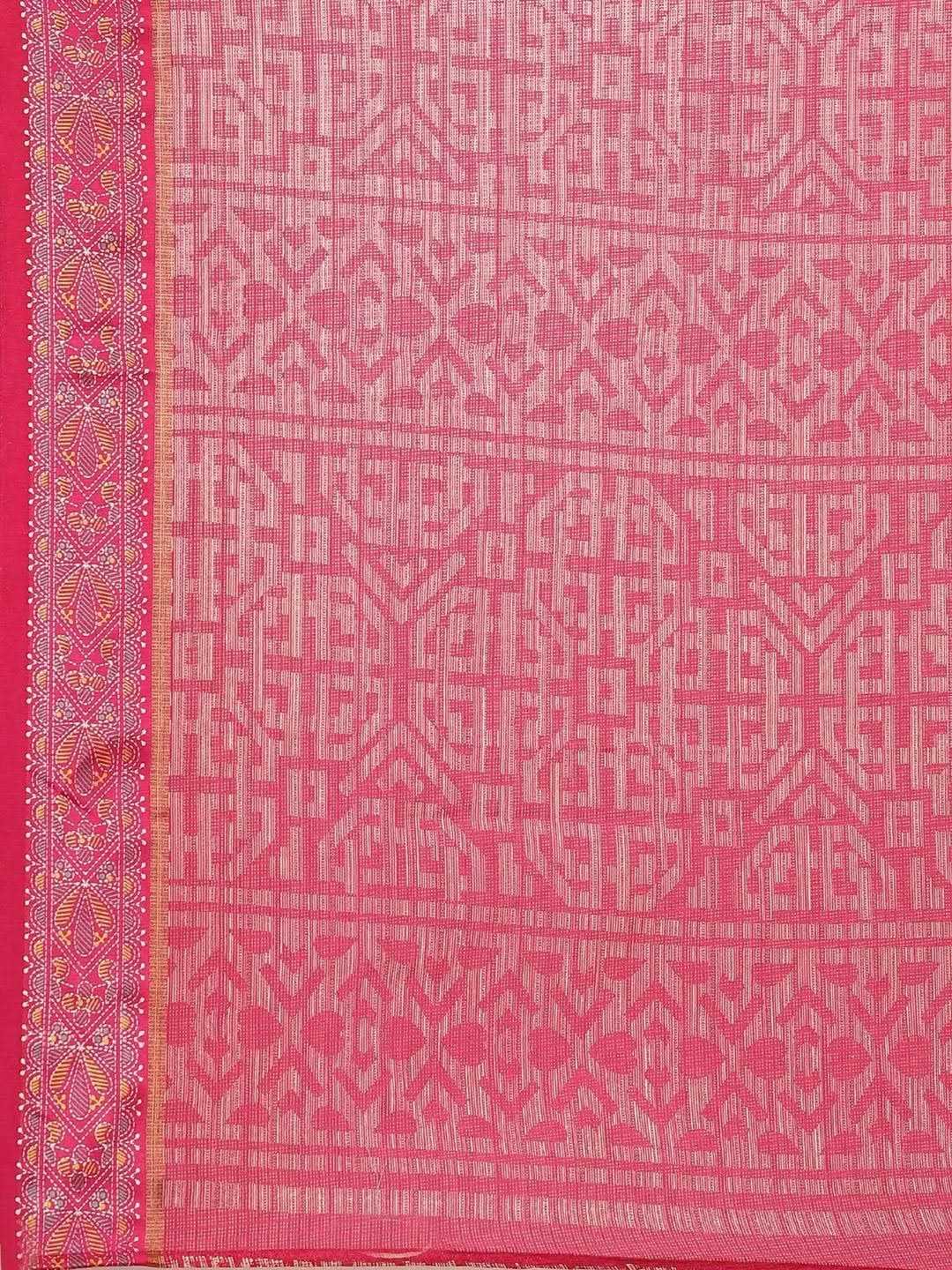 Pink Printed Linen Saree