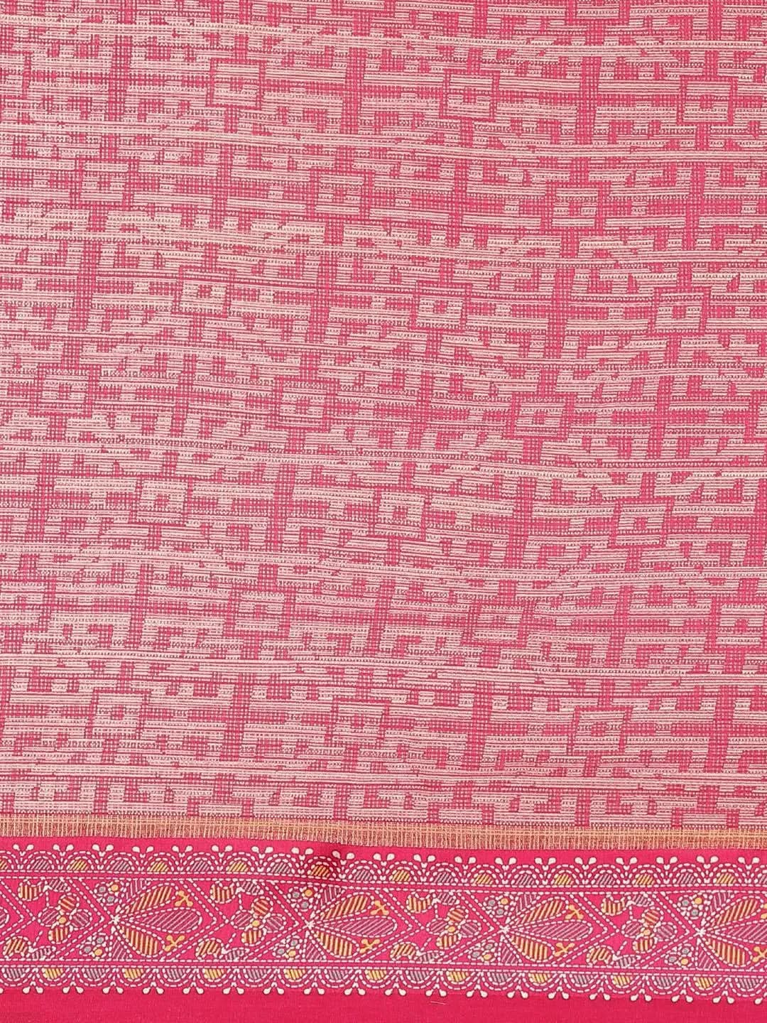 Pink Printed Linen Saree