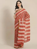 Rust Printed Cotton Saree