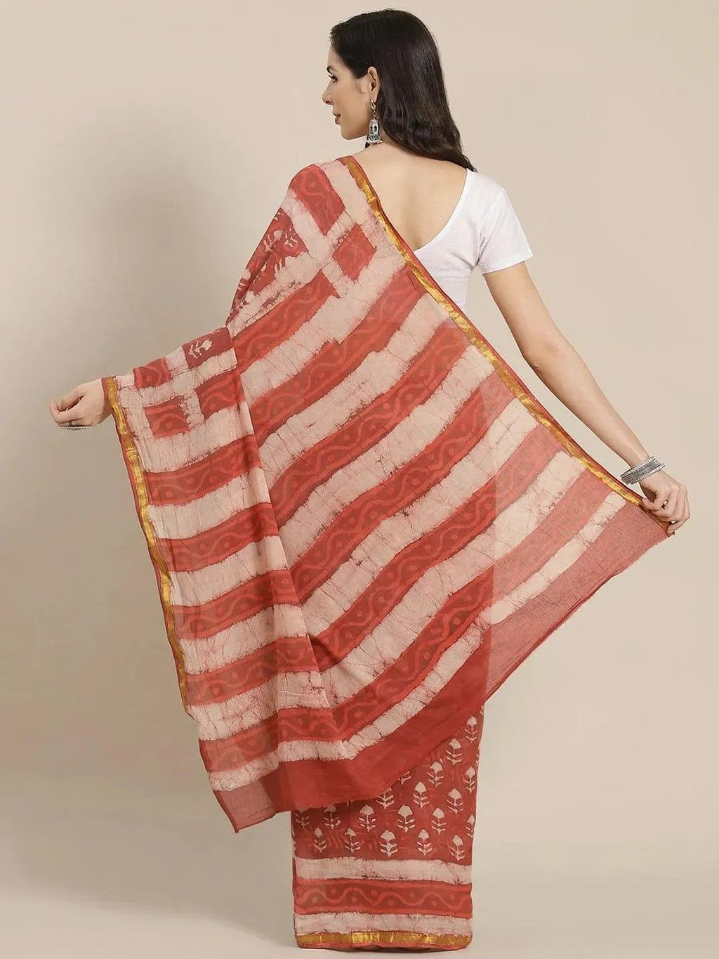 Rust Printed Cotton Saree