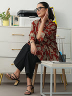 Power Move Red Quirky Print Cotton Blend Shirt