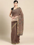 Taupe Printed Cotton Saree