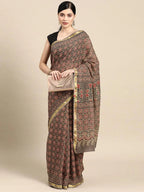 Taupe Printed Cotton Saree