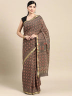 Taupe Printed Cotton Saree