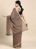 Taupe Printed Cotton Saree