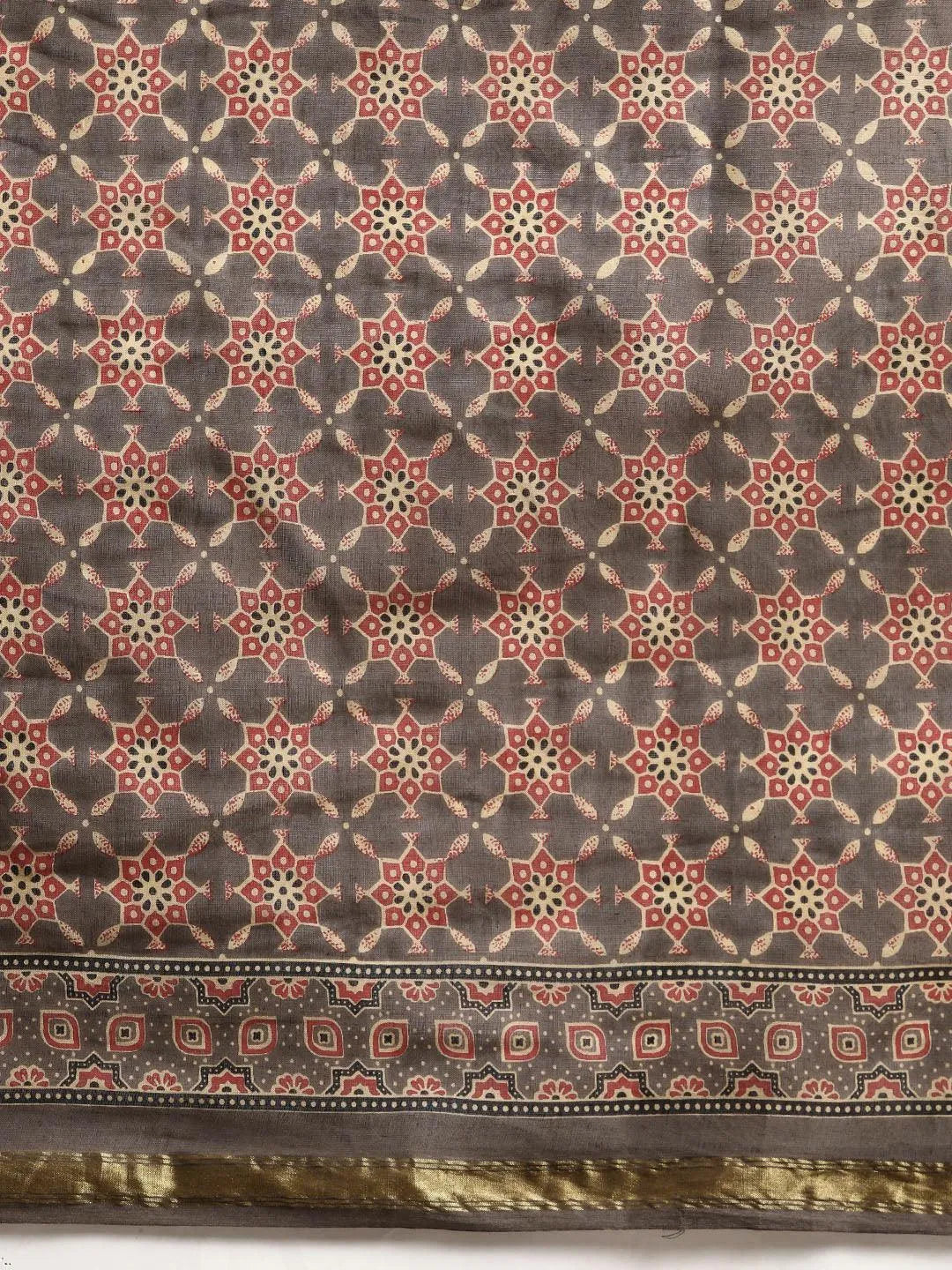 Taupe Printed Cotton Saree