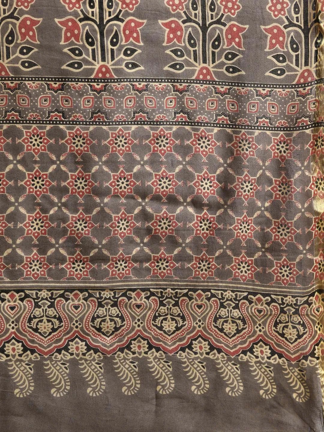 Taupe Printed Cotton Saree